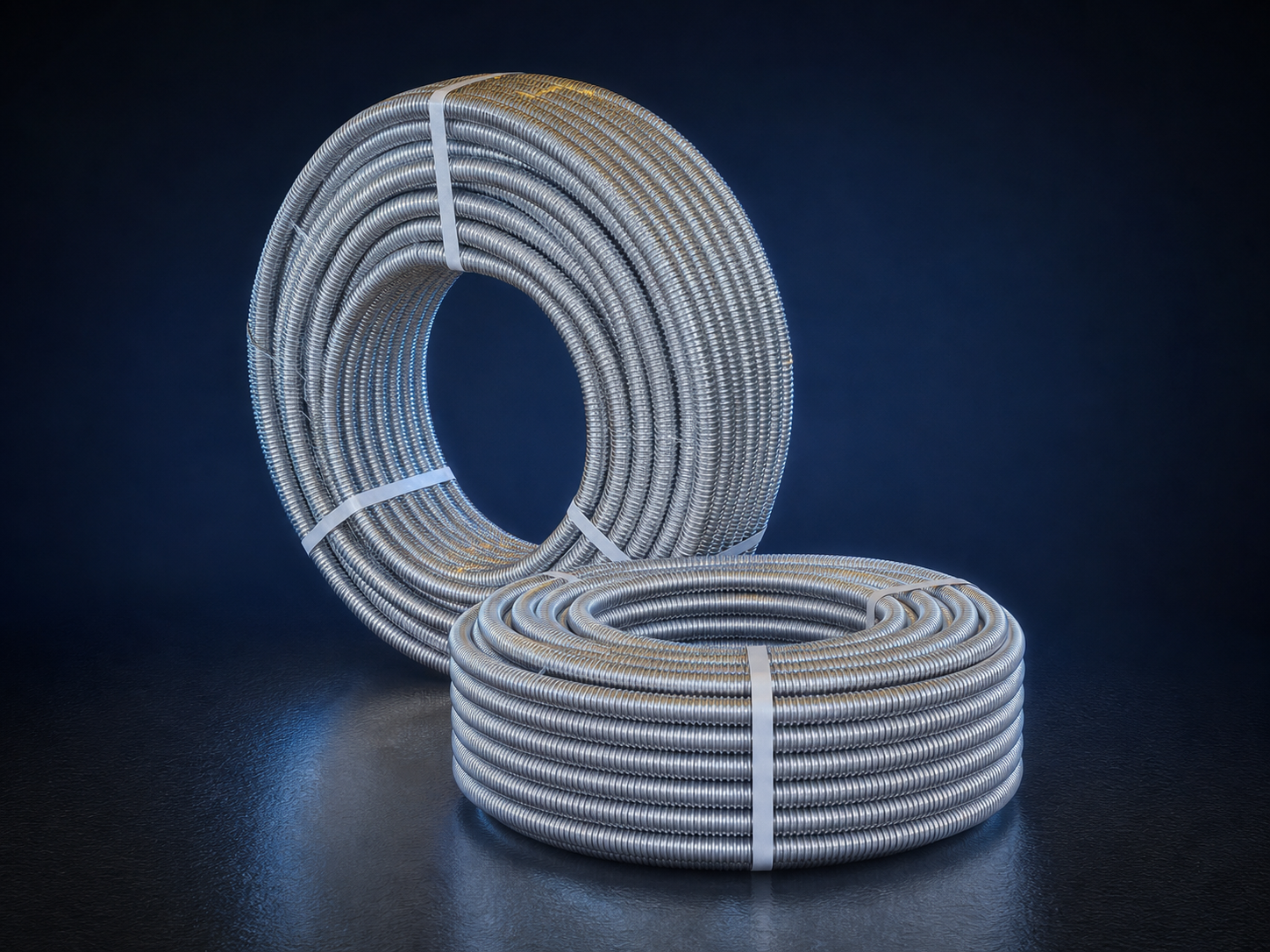 Coils of flexible corrugated stainless-steel pipe for hydronic systems