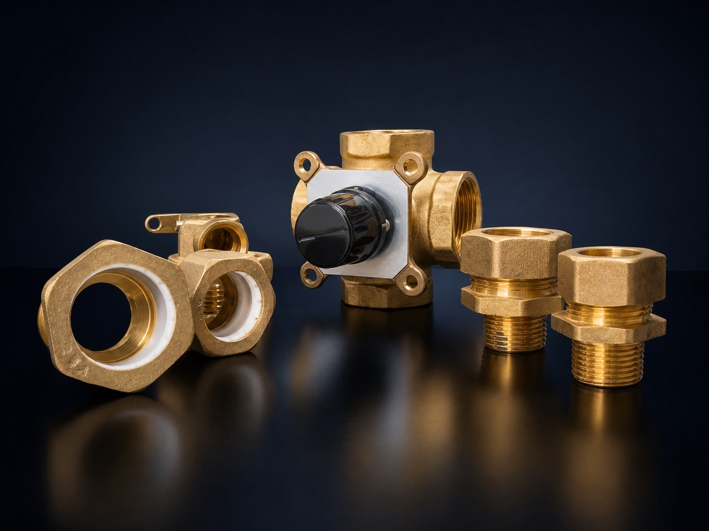 Brass accessories and connection fittings for hydronic systems